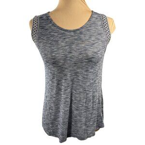 W5 Antropologie Tank Top Woven Trim Blue XS Extra Small